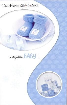 Felicitatiekaart geboorte jongen met blauwe sokjes