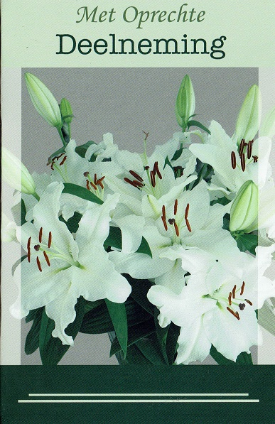 Stilleven met witte bloemen-  rouwkaart vrouwen