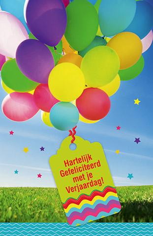 Verjaardagskaart met kleurrijke ballonnen