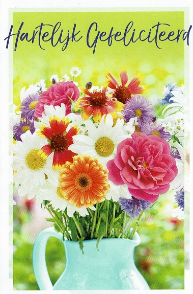 Vrolijk bloemenkaartje om iemand te feliciteren