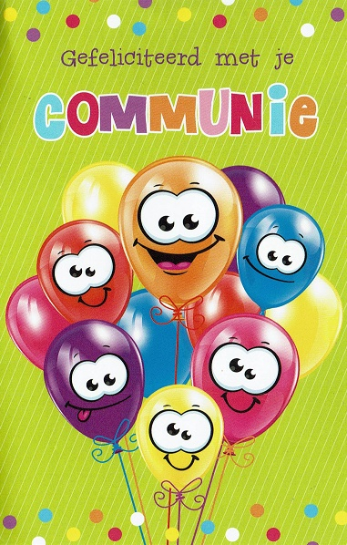 Vrolijke ballonnen kaart voor communie