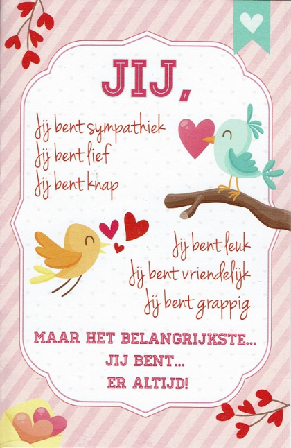 valentijnskaart met vogels en tekst