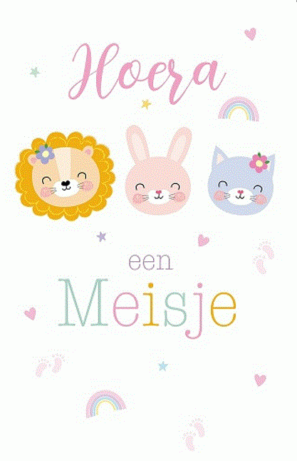 geboortekaart met dieren voor een meisje