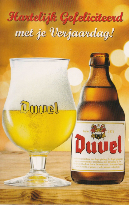 verjaardagskaart bier duvel in flesje en glas