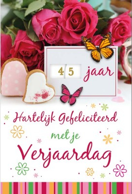 Verjaardagskaart met bloemen en met draaischijf