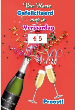 verjaardagskaart met champagne en met draaischijf