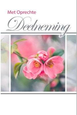 Roze bloemen tegen een wazige achtergrond met de tekst "Met Oprechte Deelneming" in sierlijke letters.