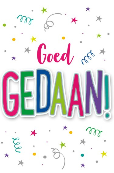 Goed gedaan kaart met sterren en conffetie