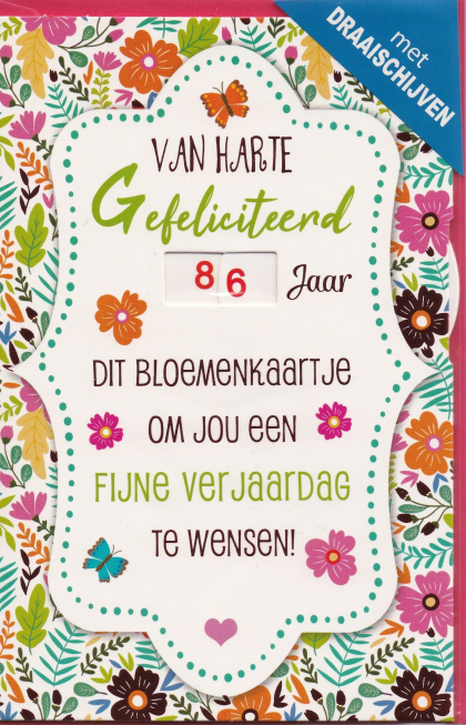 verjaardagskaart met bloemen en met draaischijf