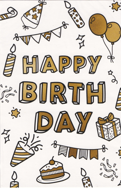 Verjaardagskaart Happy Birthday met goud