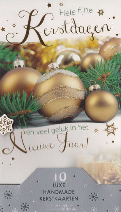 Luxe nostalgische kertskaart met kerstballen en kaarsjes