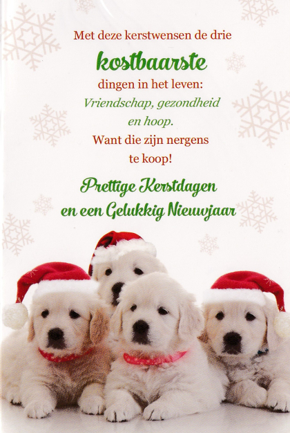 Kerstkaart met schattige hondjes en leuke tekst