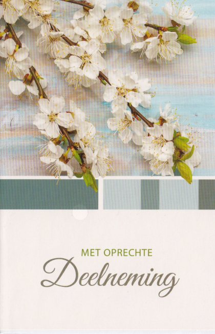 Rouwkaart met witte bloempjes op losse takken