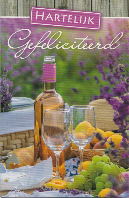 felicitatiekaart met wijn en druiven