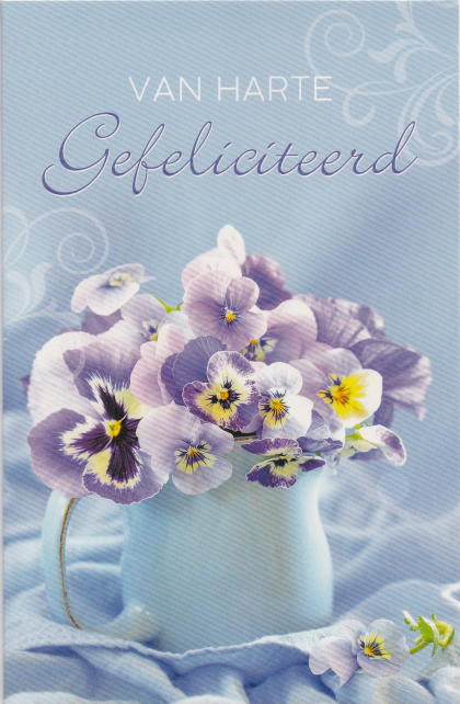 felicitatiekaart met paarse bloemen