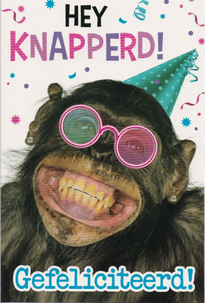 felicitatiekaart met grappige aap