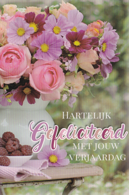 felicitatiekaart roos hartje met leuke bloemen