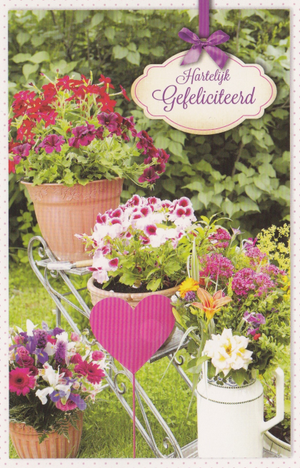 felicitatiekaart roos hartje met leuke bloemen