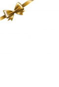Gouden strik en lint diagonaal op witte achtergrond.