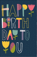 verjaardagskaart met happy birthday to you tekst in de vorm van bloemen