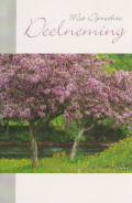 Rouwkaart met een boem die paarse bloempjes heeft