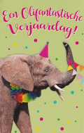 Verjaardagskaart met een feestelijke olifant