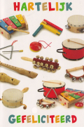Verjaardagskaart met kinder muziek speelgoed