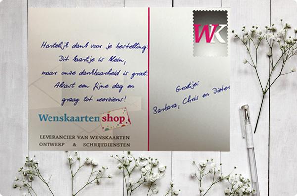 Bedankt voor uw aankoop kaartje voor je webshop